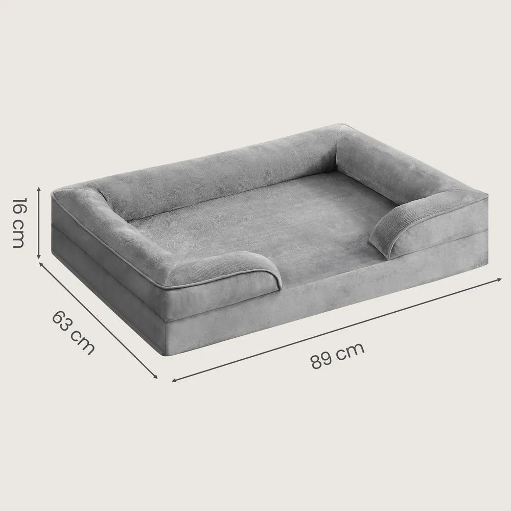 Cama ortopédica para cães L 89 x 63 x 16 cm, capa removível, bordas mais altas, antiderrapante, lavável, cama para animais de estimação, cinzento clar
