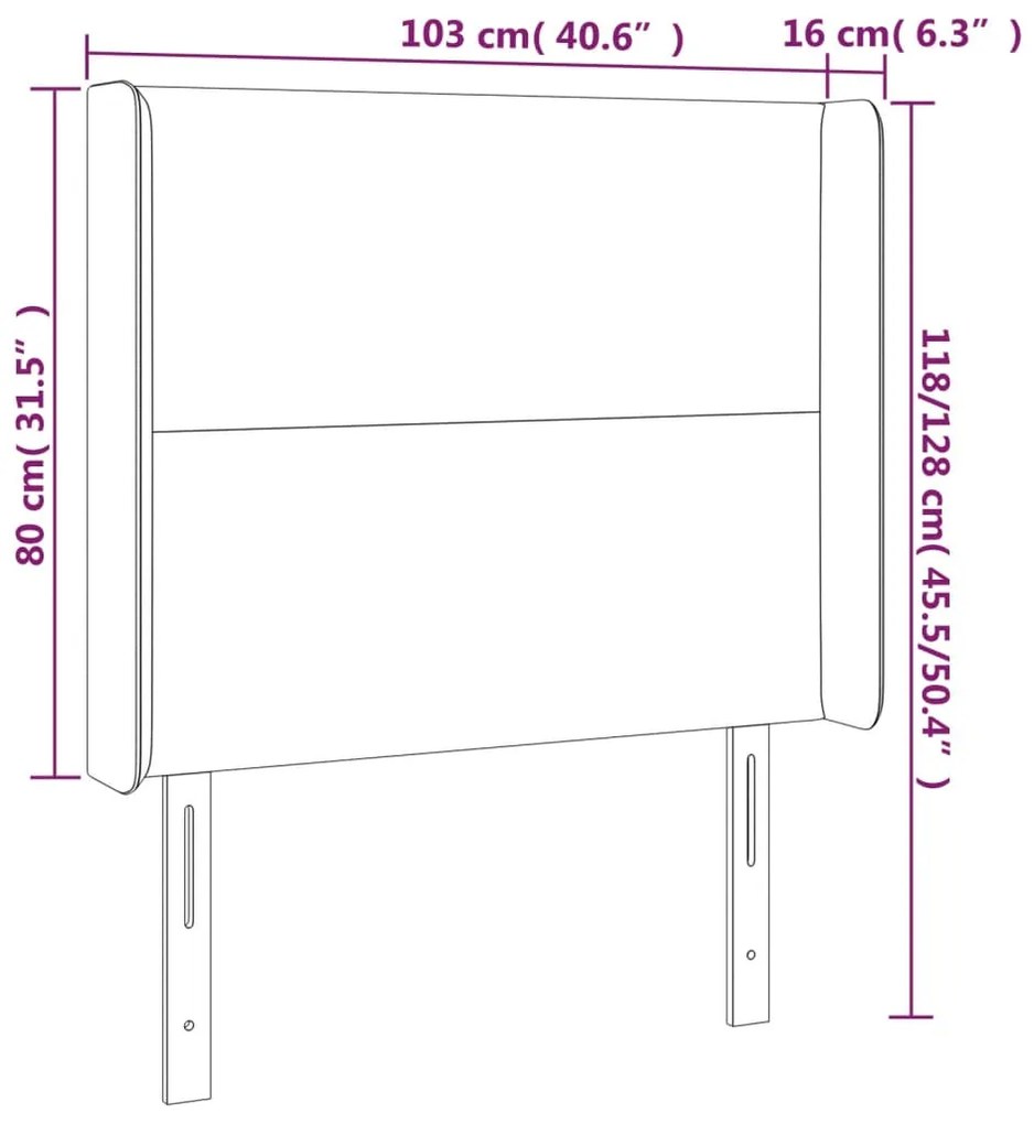 Cabeceira cama c/ LED tecido 103x16x118/128cm cinza-acastanhado