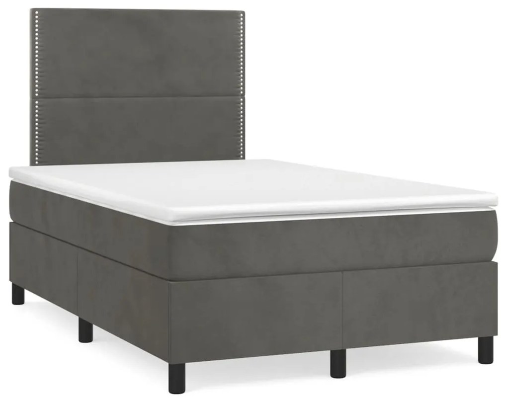 Cama box spring colchão LED 120x190cm couro artif. cinza-escuro