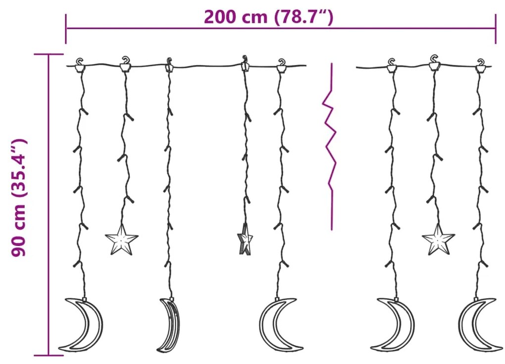 Estrelas e luas de luz c/ controlo remoto 138 LEDs colorido