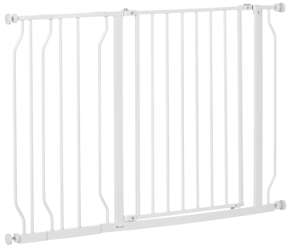 PawHut Barreira de Segurança para Cães Extensível para Escadas e Portas 75-115cm com 2 Extensões e 10-20cm Montagem a Pressão Aço Altura 76cm Branco