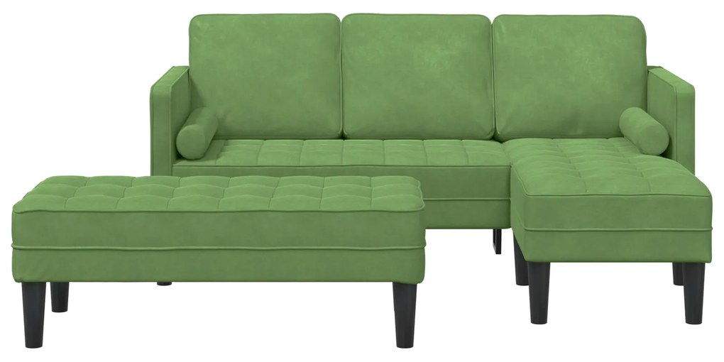 Sofá de Jardim vidaXL com Banco e Almofadas em Veludo Verde Claro em L