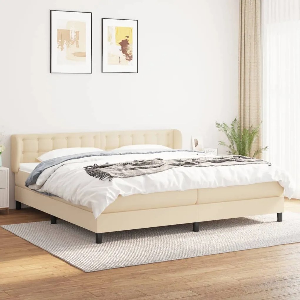 vidaXL Cama com molas/colchão 200x200 cm tecido cor creme