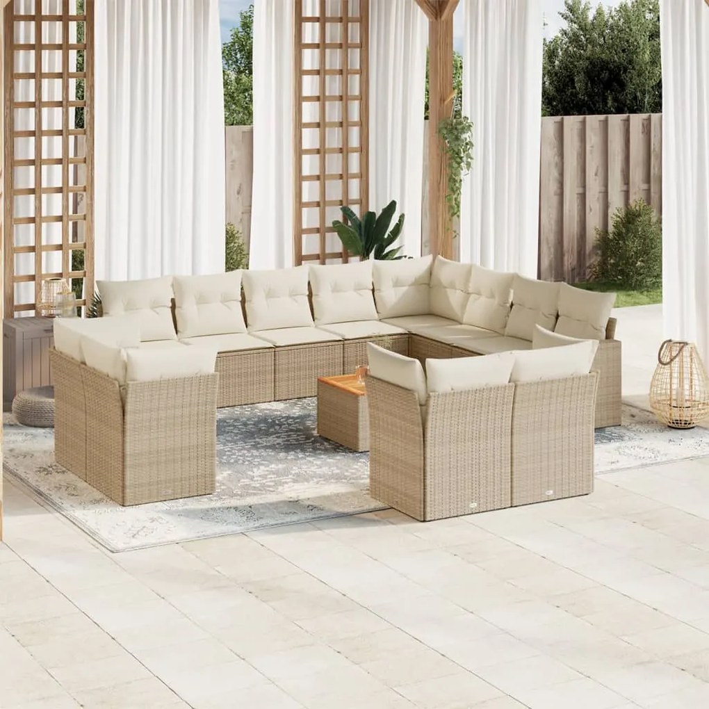 13 pcs conjunto de sofás p/ jardim com almofadões vime PE bege