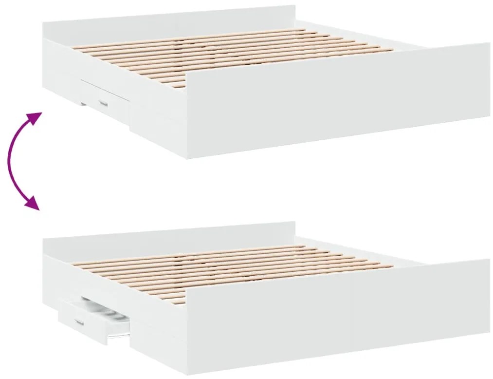 Estrutura de cama c/ gavetas 200x200cm derivados madeira branco