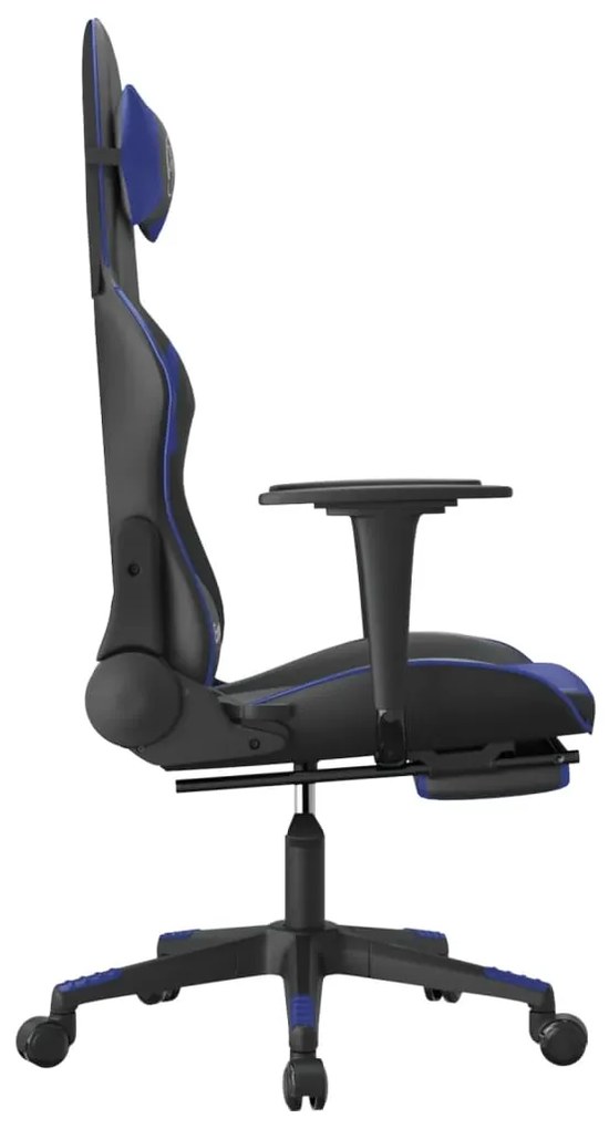 Cadeira gaming massagens c/ apoio pés couro artif. preto/azul