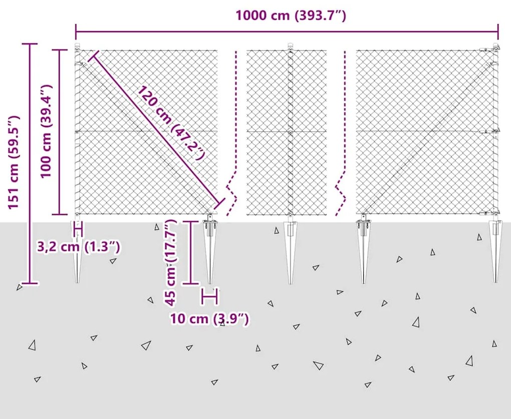 Conjunto de Postes de Cerca Prateado 10 x 1 m Aço galvanizado