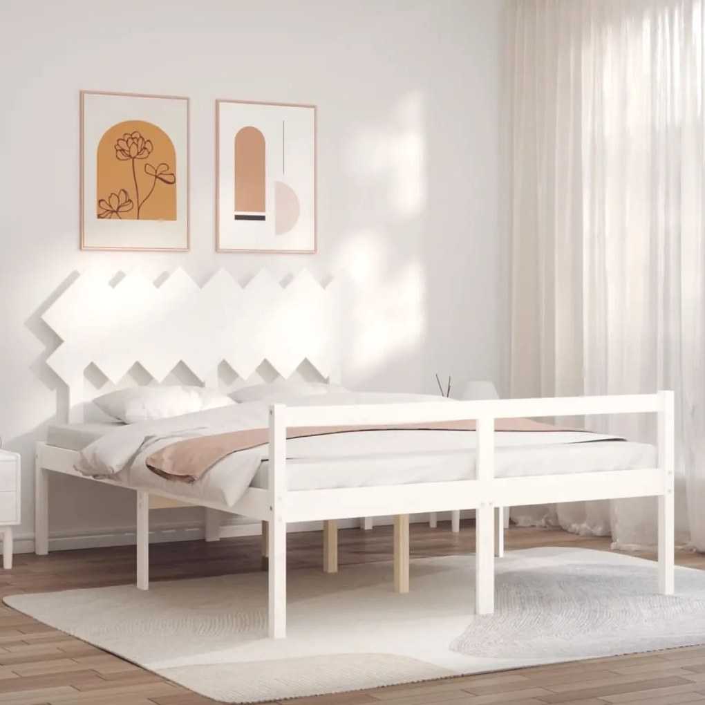 Estrutura de cama com cabeceira 140x190cm madeira maciça branco