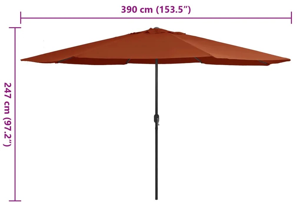 Guarda-sol de jardim com poste de metal 390 cm terracota
