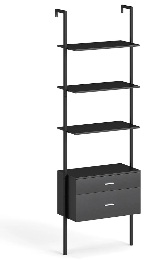 Prateleira de escada de 6 níveis com 2 gavetas, estante de parede com estrutura de metal cinza