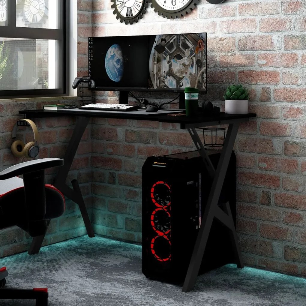 vidaXL Secretária de gaming c/ pernas em forma de Y 110x60x75 cm preto