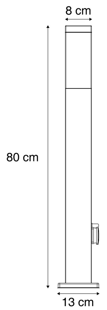 Candeeiro de exterior cinzento escuro com vidro fumado 80cm IP44 com tomada e sensor de movimento - Malios Moderno