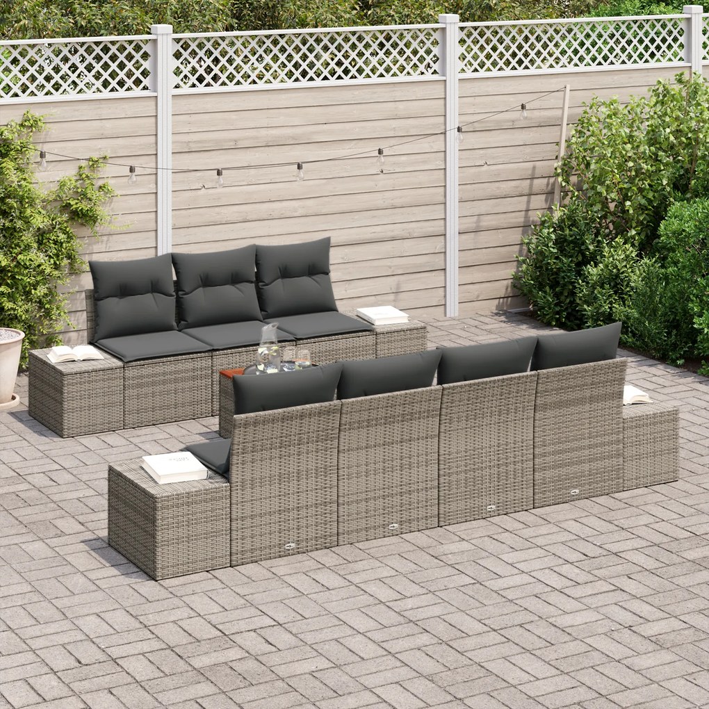 Conjunto de Sofá de Jardim de 8 Peças com Almofadas Cinza Rattan Acáci