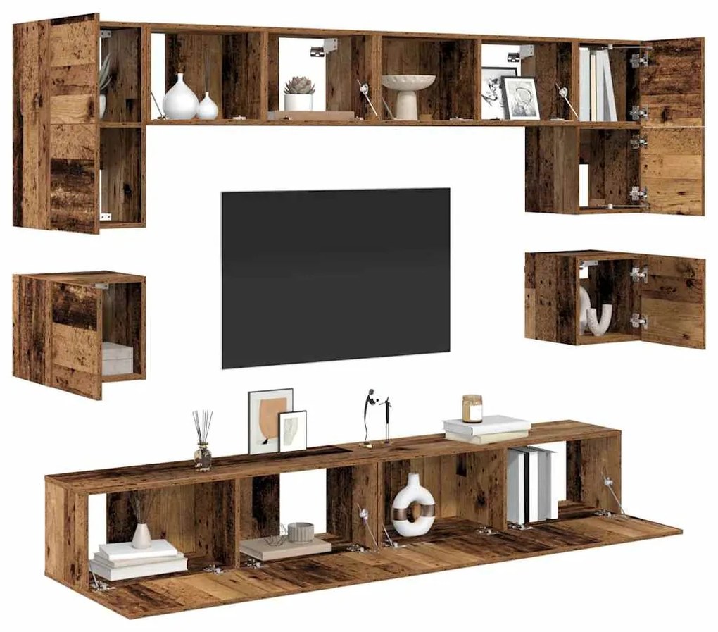 Conjunto de móvel de TV 8 pcs Madeira antiga 100 x 30 x 30 cm