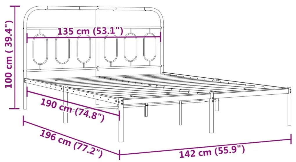 Estrutura de cama com cabeceira 135x190 cm metal preto