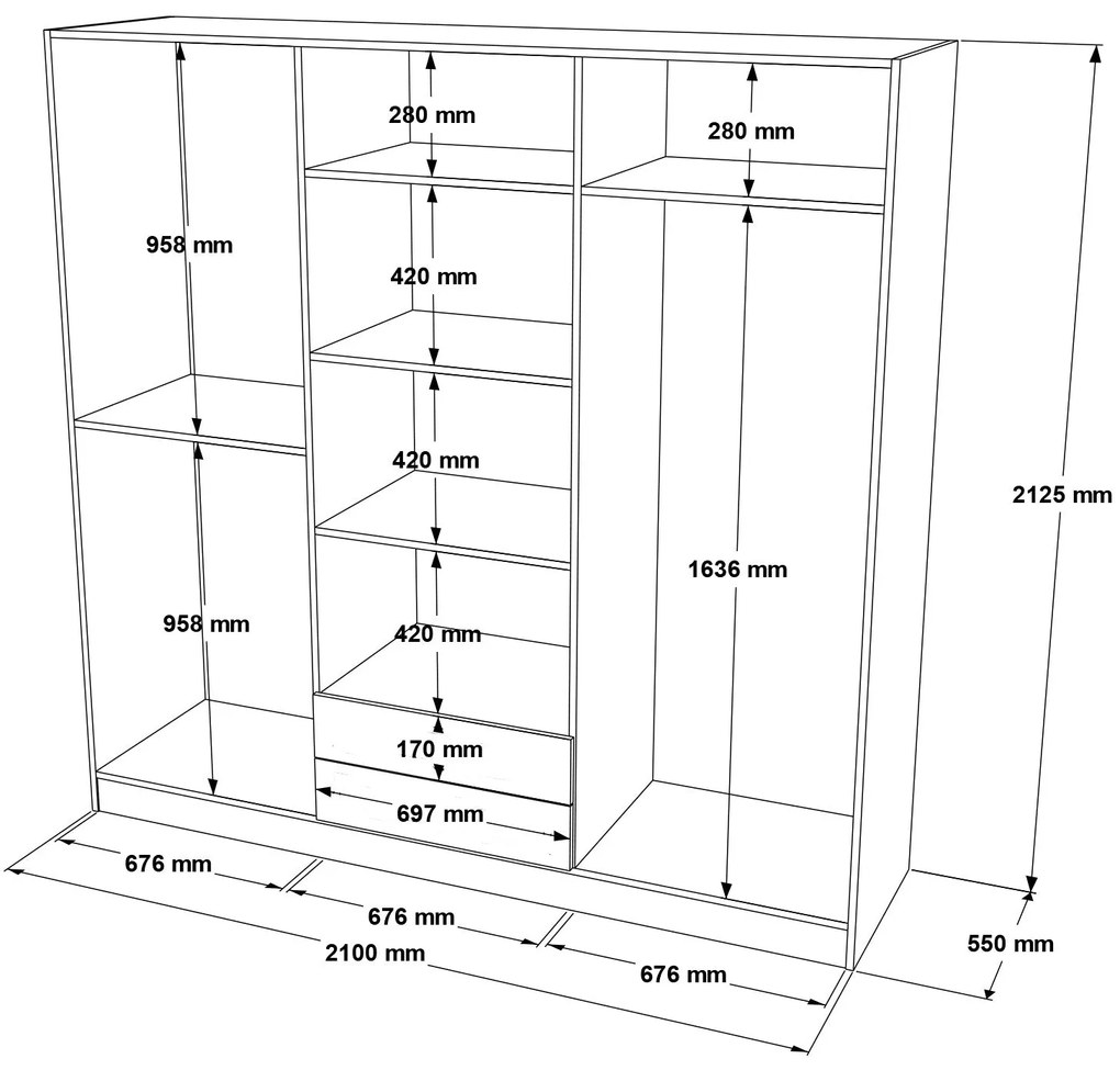 Roupeiro “Lorel” — 210x55x212,5 cm — Design Moderno em Nogueira com Pr
