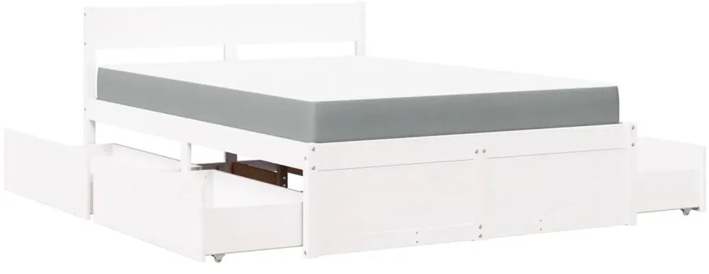 Cama com gavetas e colchão 120x190 cm pinho maciço branco