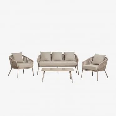 Conjunto De Jardim Com Sofá De 2 Lugares, 2 Poltronas E Mesas De Centro Em Alumínio E Corda Trançada Arhiza Castanho Moka - Sklum