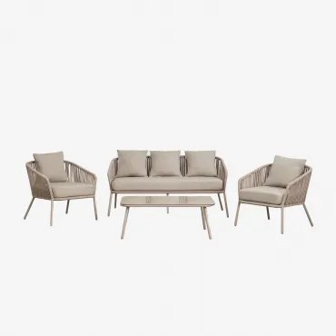 Conjunto De Jardim Com Sofá De 2 Lugares, 2 Poltronas Em Corda Trançada E Mesa De Centro Arhiza Moka Brown - Sklum