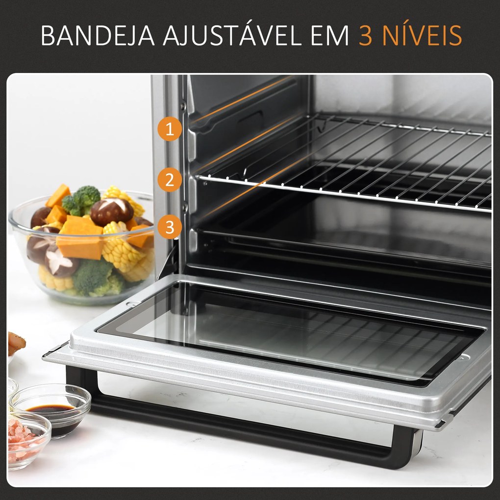 Mini Forno 32L 16000 com 3 Modos de Aquecimento Temperatura até 230 °C Temporizador 52,2x38,1x33,5 cm Prata