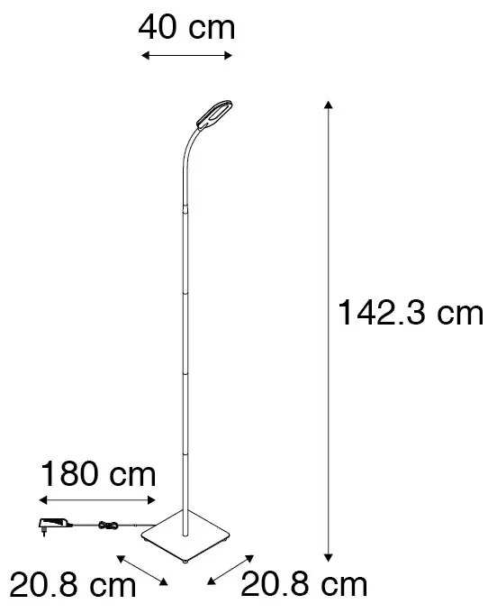 Candeeiro de pé preto com LED regulável em 5 níveis de Kelvin - Botot Moderno