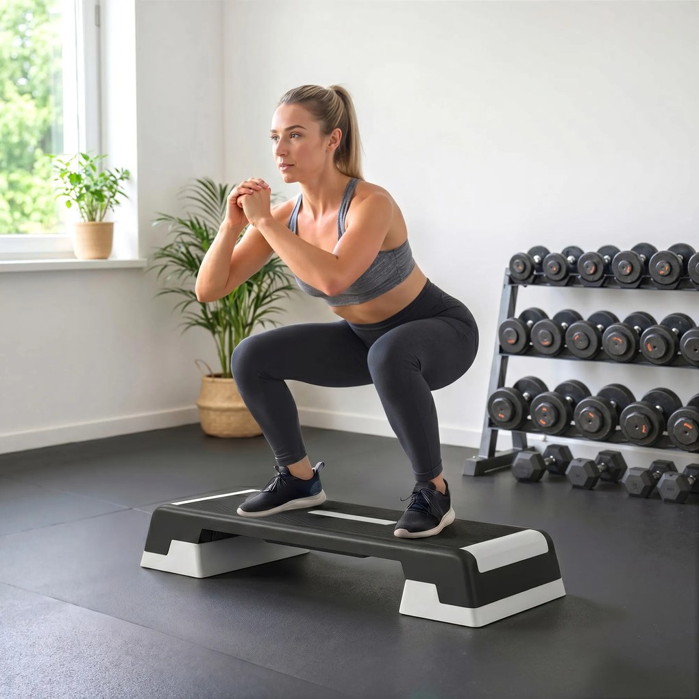 Step de Aeróbica para Fitness com Altura Ajustável de 15/20/25 cm Carga 250 kg para Casa e Ginásio Preto