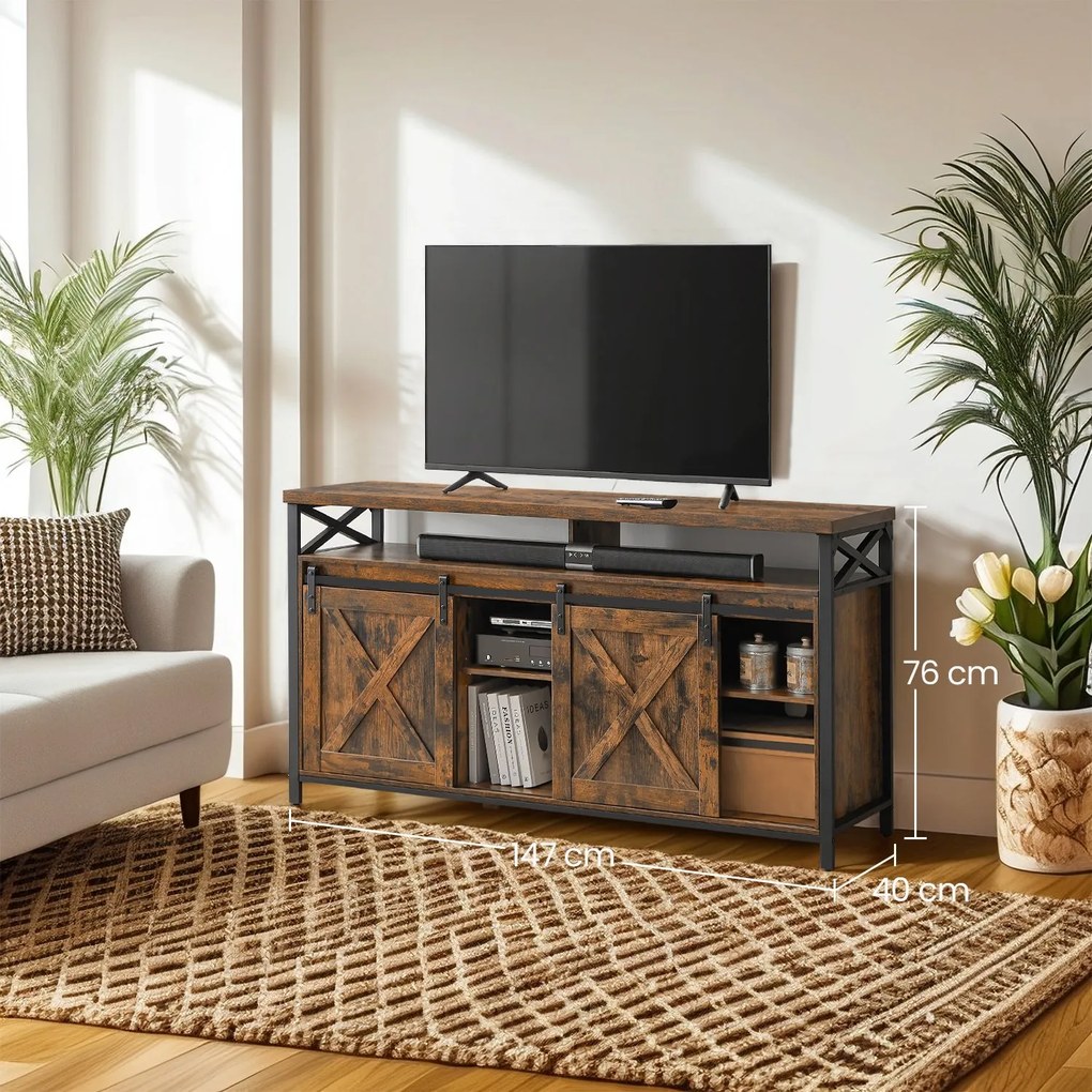 Móvel TV estilo casa de campo 40 x 147 x 76 cm Castanho Vintage -preto