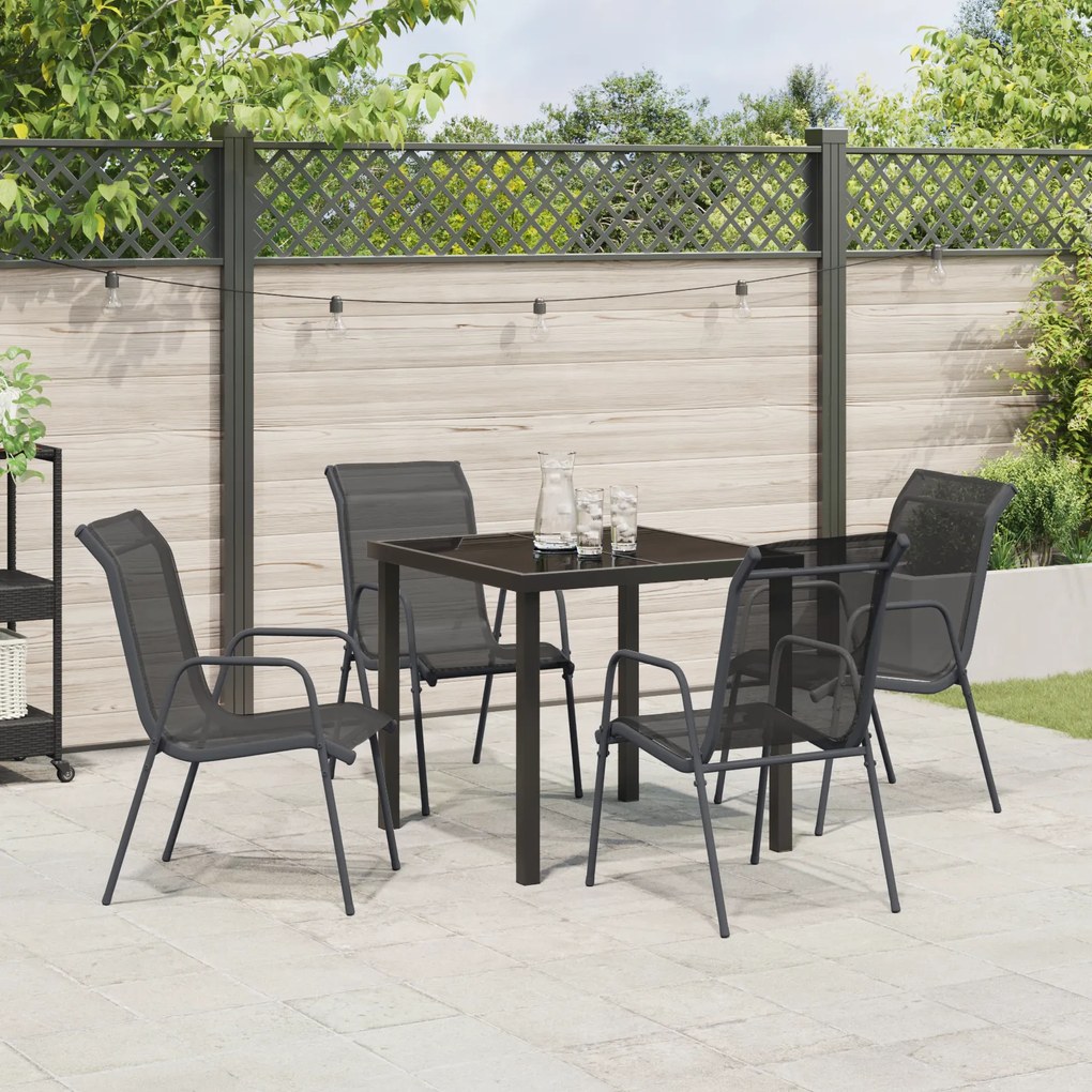Conjunto de Jantar de 5 Peças para Jardim Preto Textilene e Aço