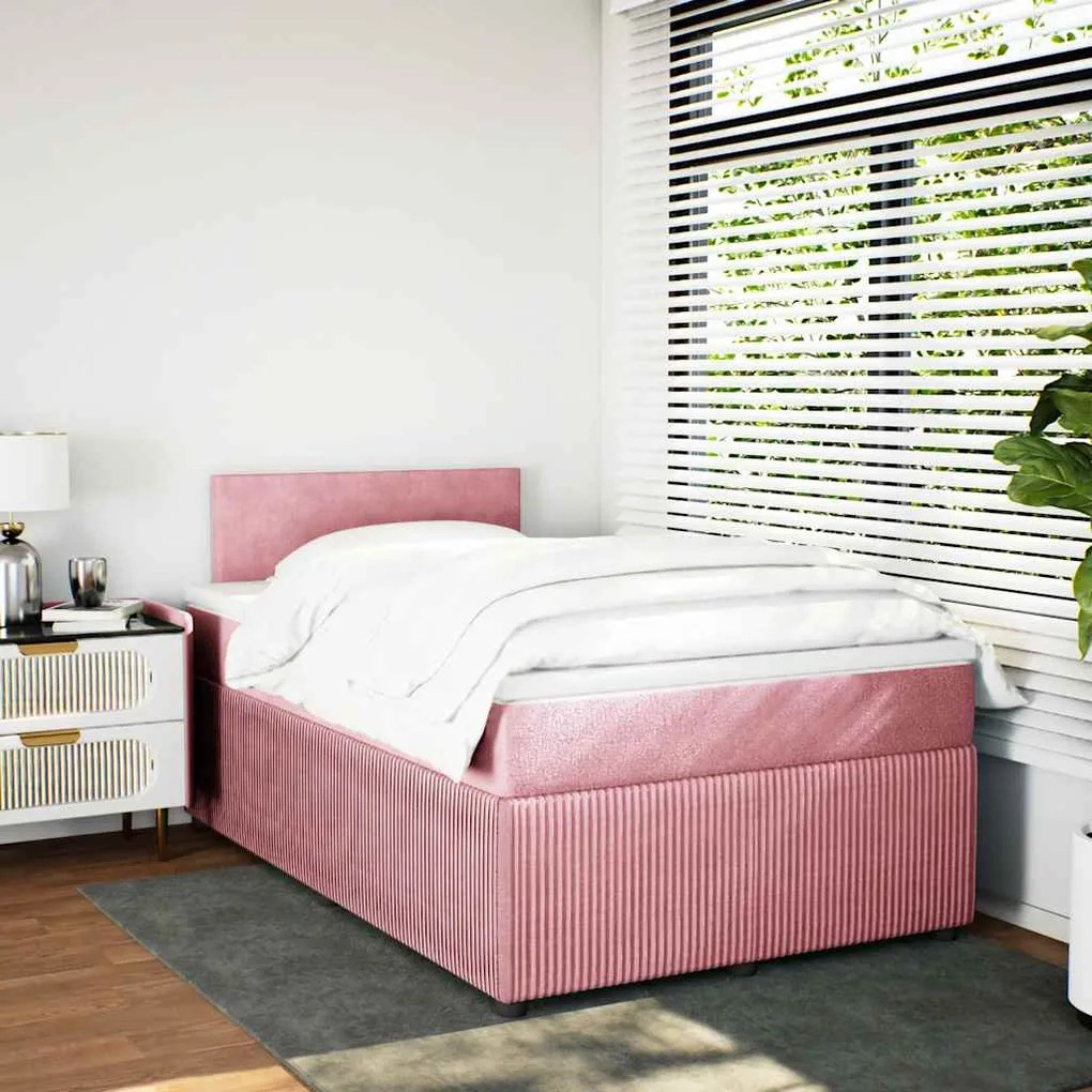 Cama boxspring com colchão 120x190 cm veludo rosa