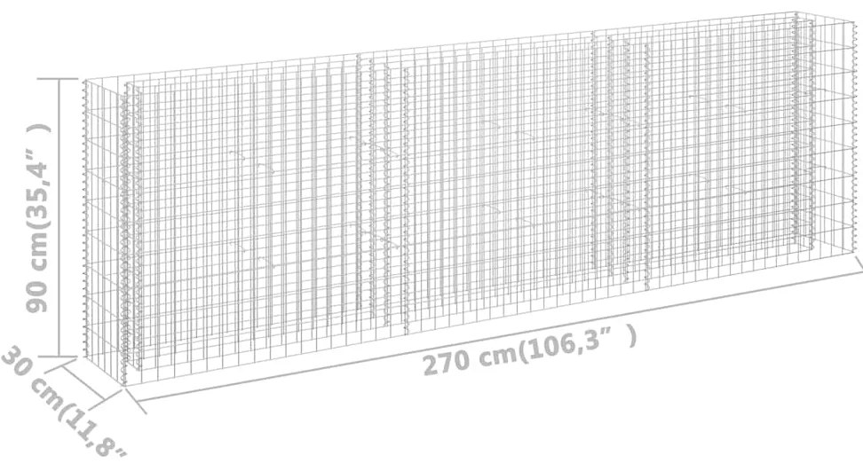 Canteiro elevado/cesto gabião 270x30x90 cm aço galvanizado