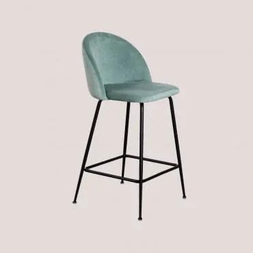 Banqueta Alta De Veludo Kana Design Preto & Verde Abeto & ↑65 Cm - Sklum