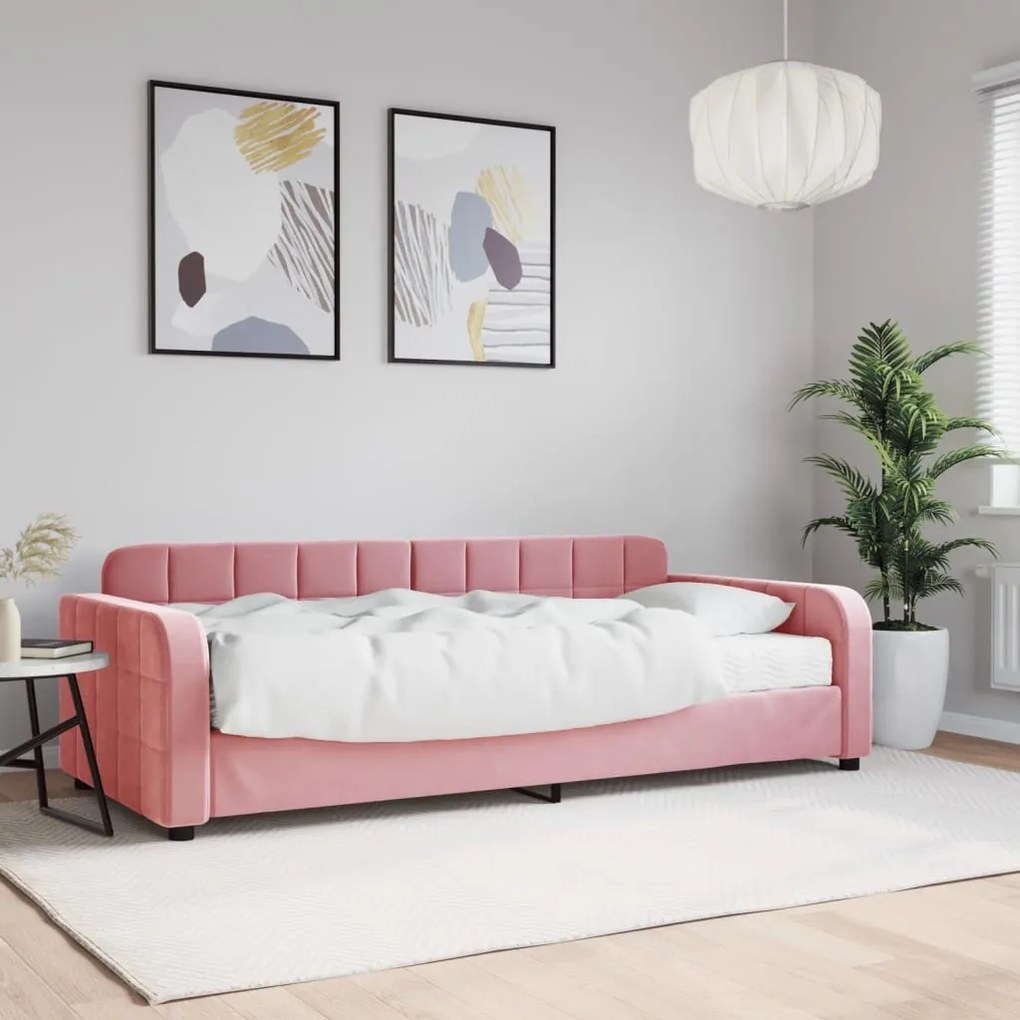 Sofá-cama com colchão 90x200 cm veludo rosa