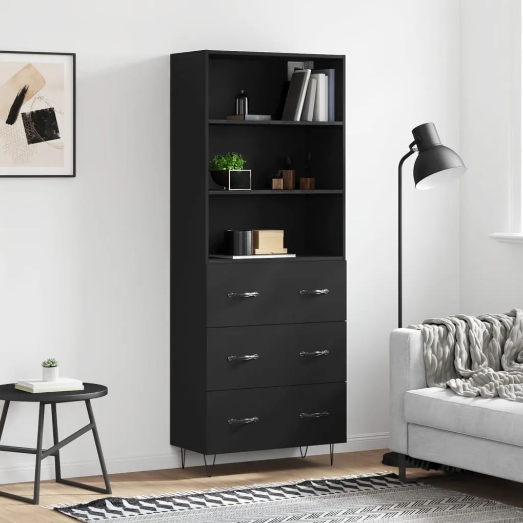 vidaXL Armário alto 69,5x34x180 cm derivados de madeira preto