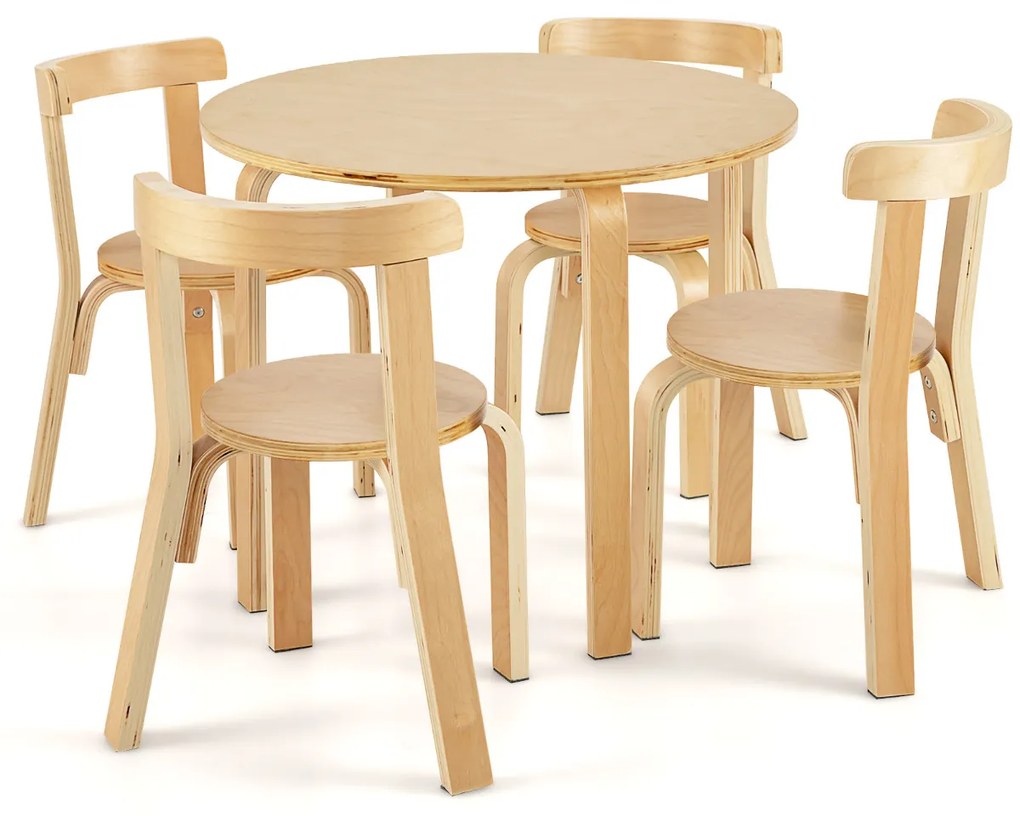 Conjunto de mesa e cadeira para crianças de 5 peças Mesa de actividades para crianças com 4 cadeiras Mobiliário infantil para o lar natural