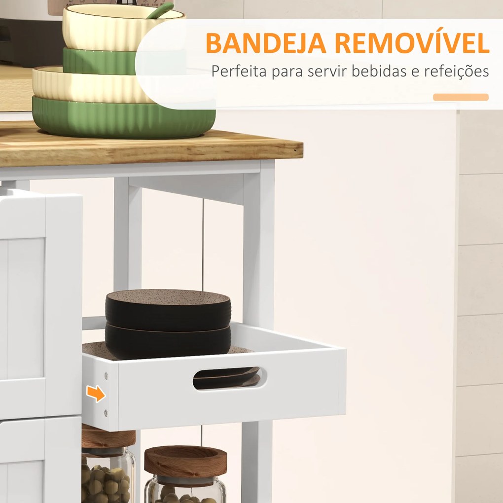 Carrinho de Cozinha com Rodas Carrinho de Serviço com 3 Gavetas 2 Prateleiras Abertas e Bandeja 67x37x85,5 cm Branco