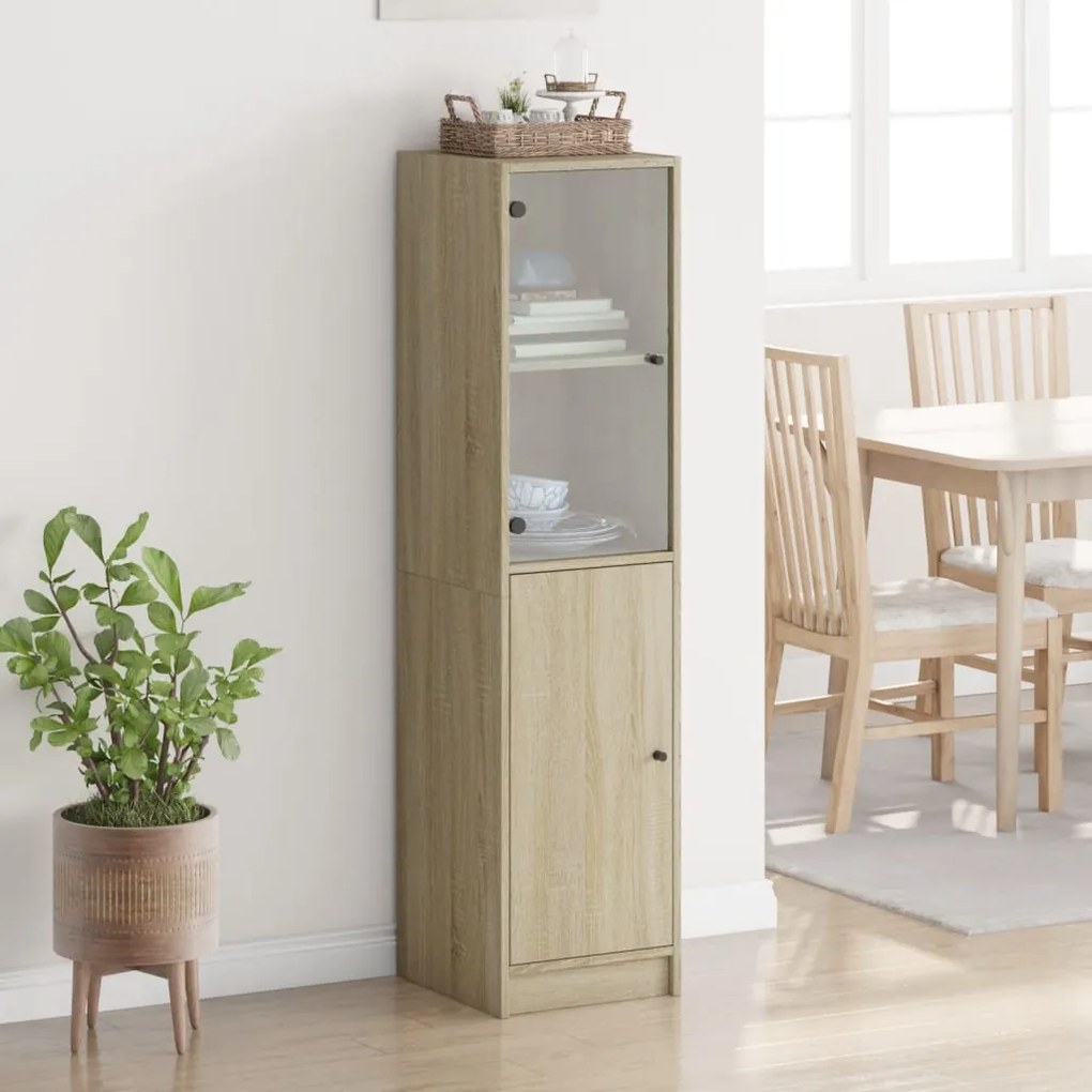 Aparador alto c/ porta de vidro 35x37x142 cm carvalho sonoma