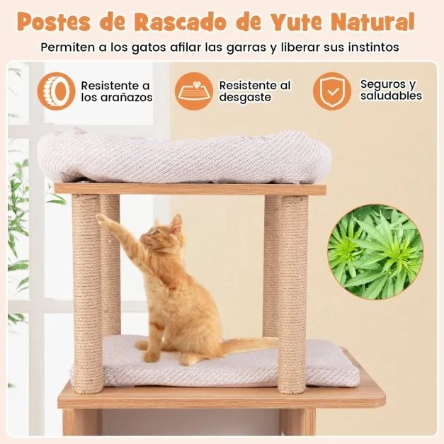 Arranhador para gatos 120cm  tema desportivo 5 decks com poleiros  Rede de dormir natural