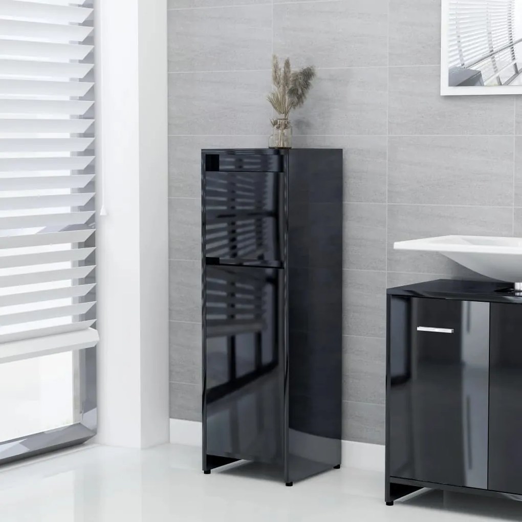 vidaXL Armário casa de banho 30x30x95 cm contrapl. preto brilhante