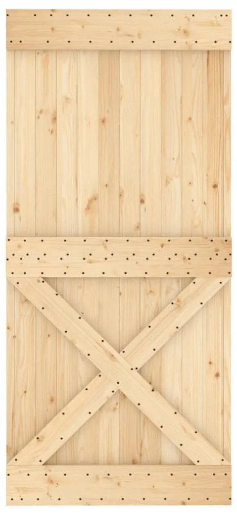 Porta de correr com ferragens 95x210 cm madeira de pinho maciça