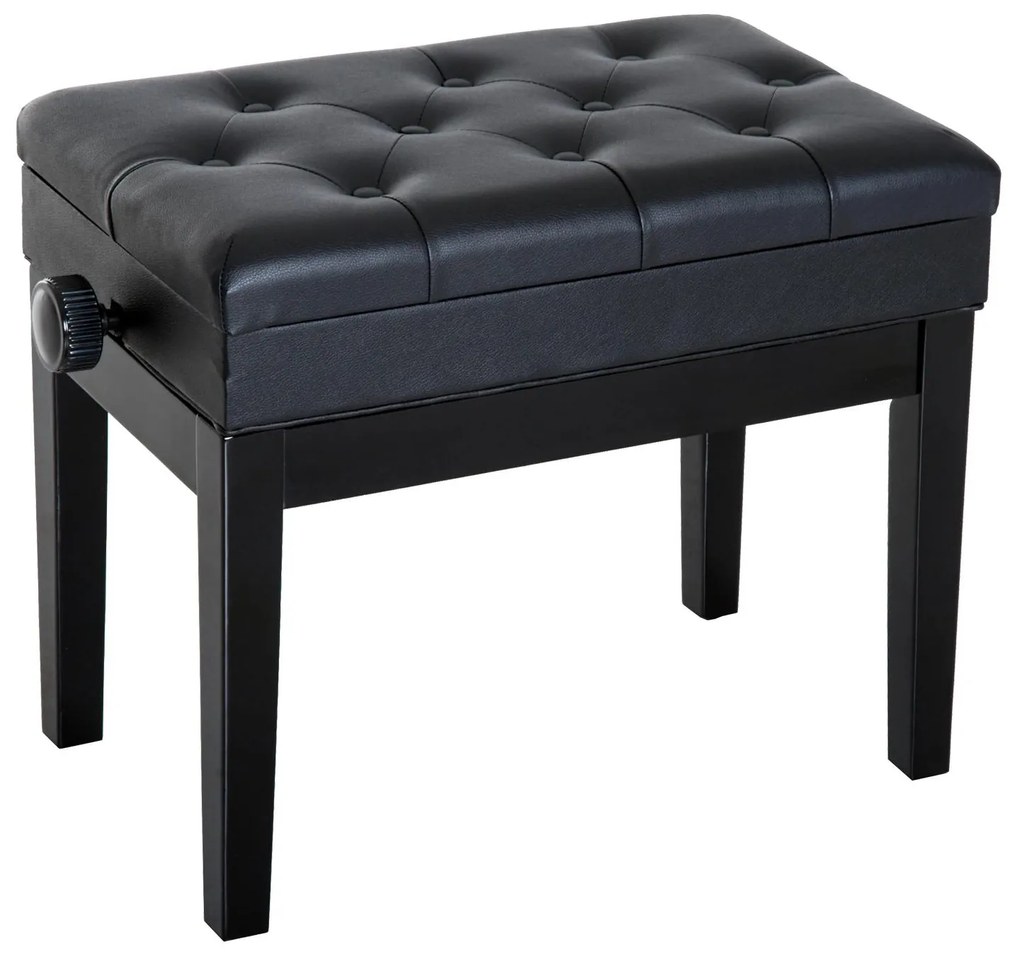 HOMCOM Banco de Piano com Espaço de Armazenamento Altura Ajustável com Assento Acolchoado Carga 200 kg 54,5x33x48-58 cm Preto