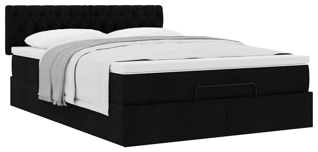 Cama otomana com colchão 140x200 cm tecido preto