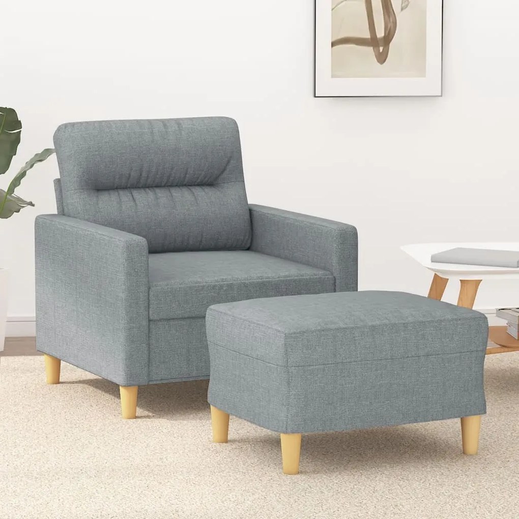 vidaXL Poltrona com apoio de pés 60 cm tecido cinzento-claro