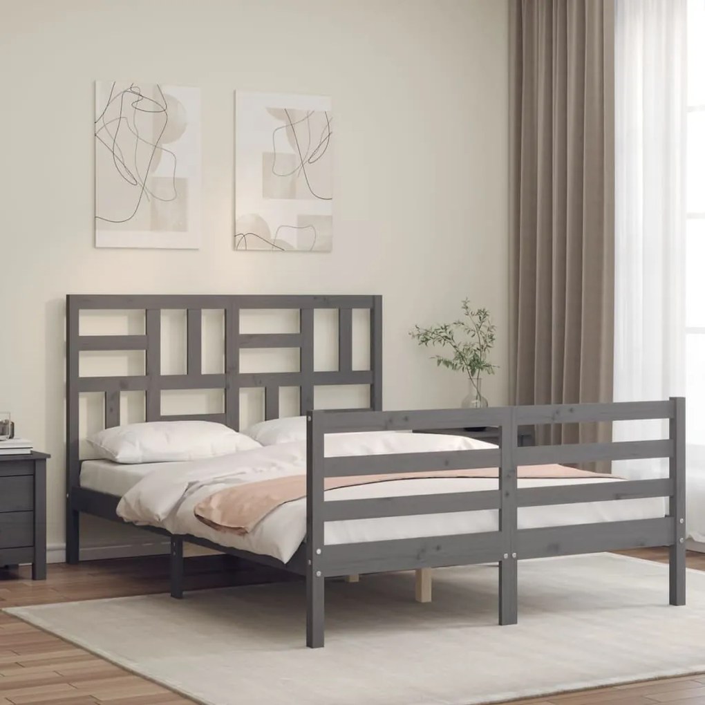 vidaXL Estrutura de cama com cabeceira 120x200 cm madeira maciça cinza