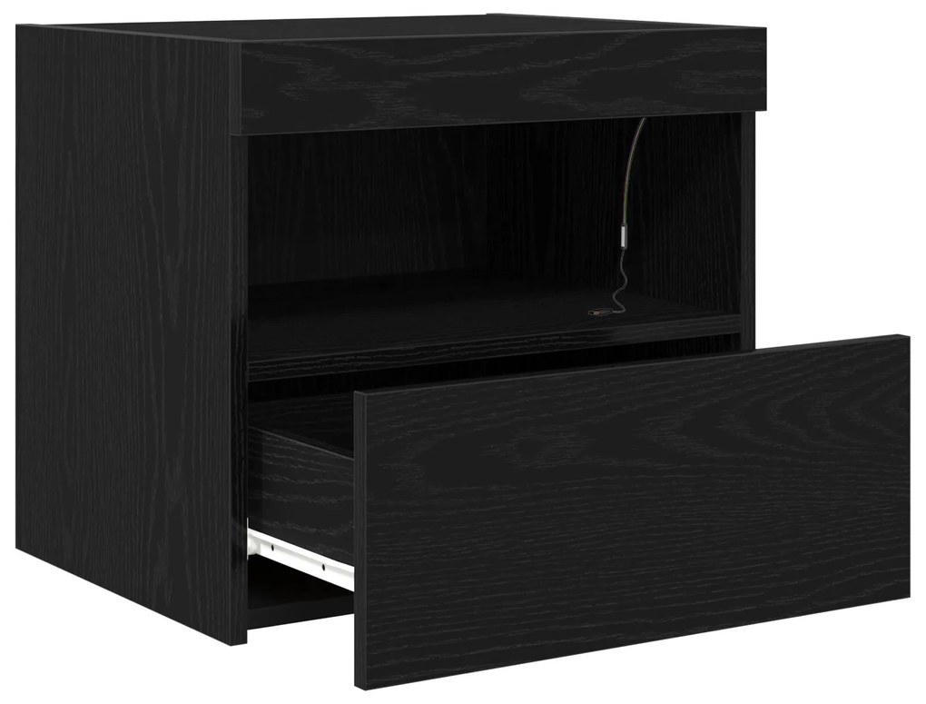 Cômoda de Cabeceira vidaXL com Luzes LED Carvalho Preto 50x40x45 cm