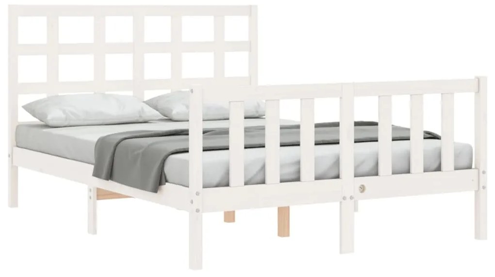 Estrutura de cama com cabeceira 140x200cm madeira maciça branco