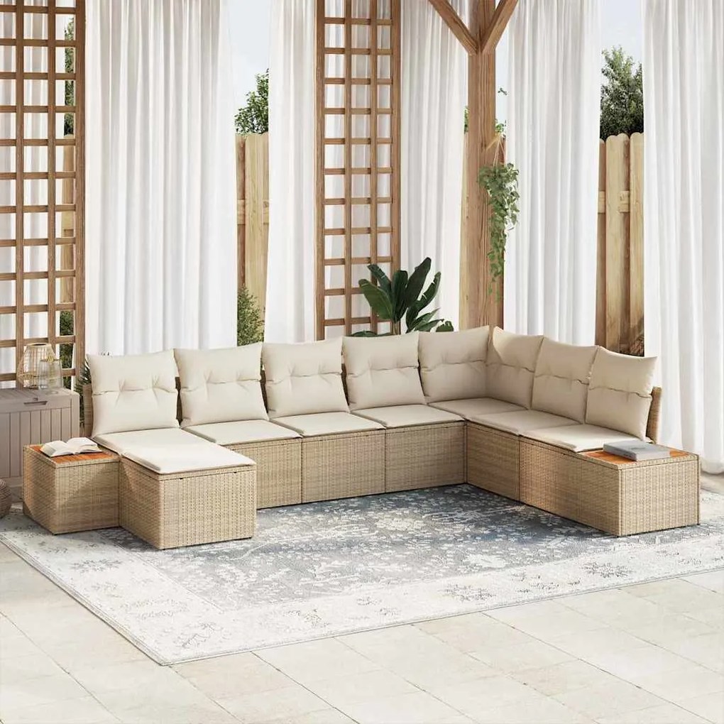 Conjunto de Sofás de Jardim com 8 Peças e Almofadas em Rattan de Polié