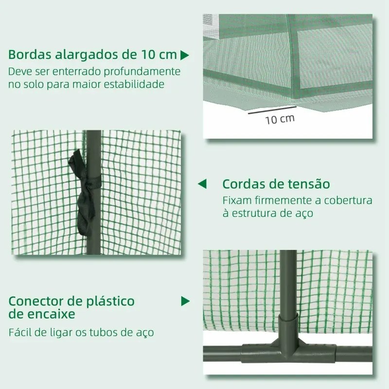Mini Estufa para Cultivo de Plantas com 4 Janelas Estrutura em Aço e Cobertura de PE Anti-UV 200x80x45 cm Verde