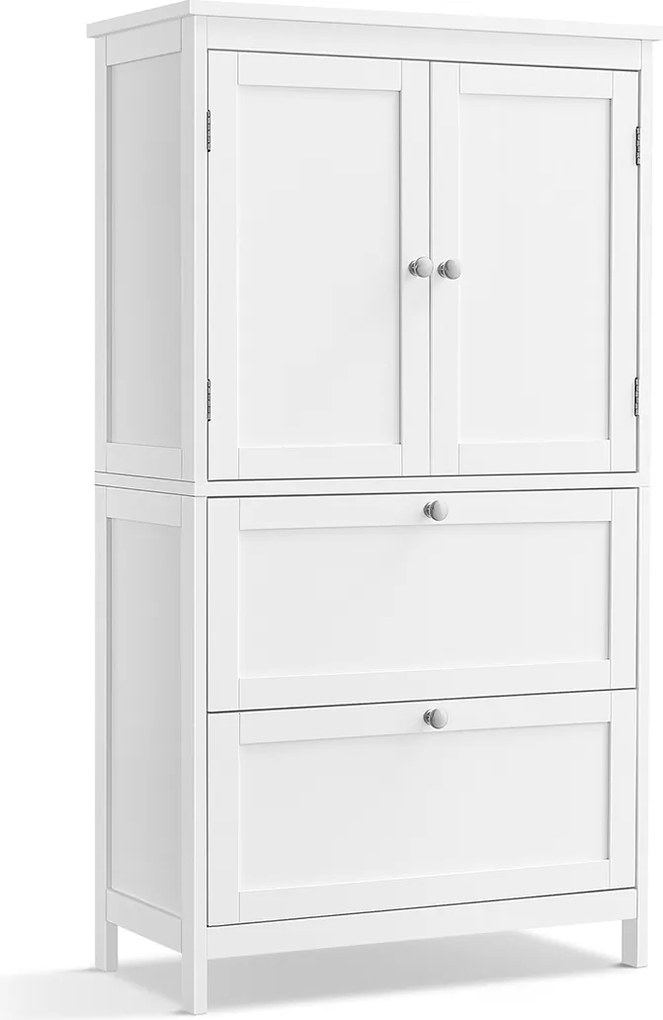 Armário de casa de banho 30 x 60 x 110 cm com 2 portas e 2 gavetas Branco