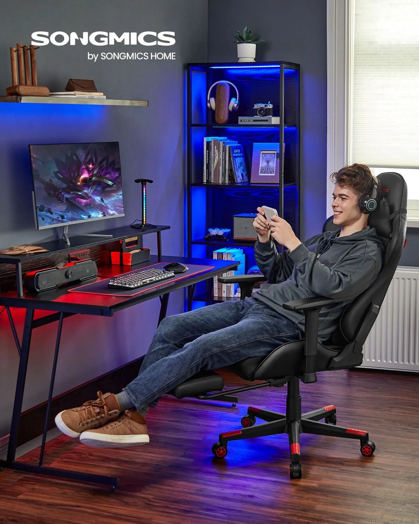 Cadeira gaming com Almofada ergonómica para apoio de cabeça preto-vermelho