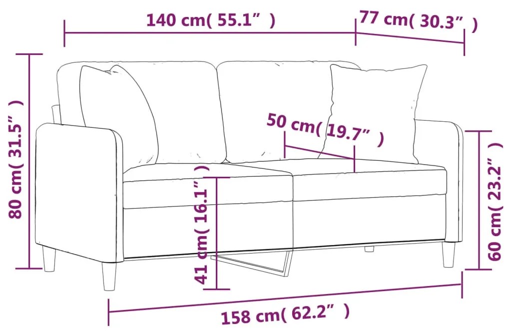 Sofá 2 lugares + almofadas decorativas 140 cm tecido preto